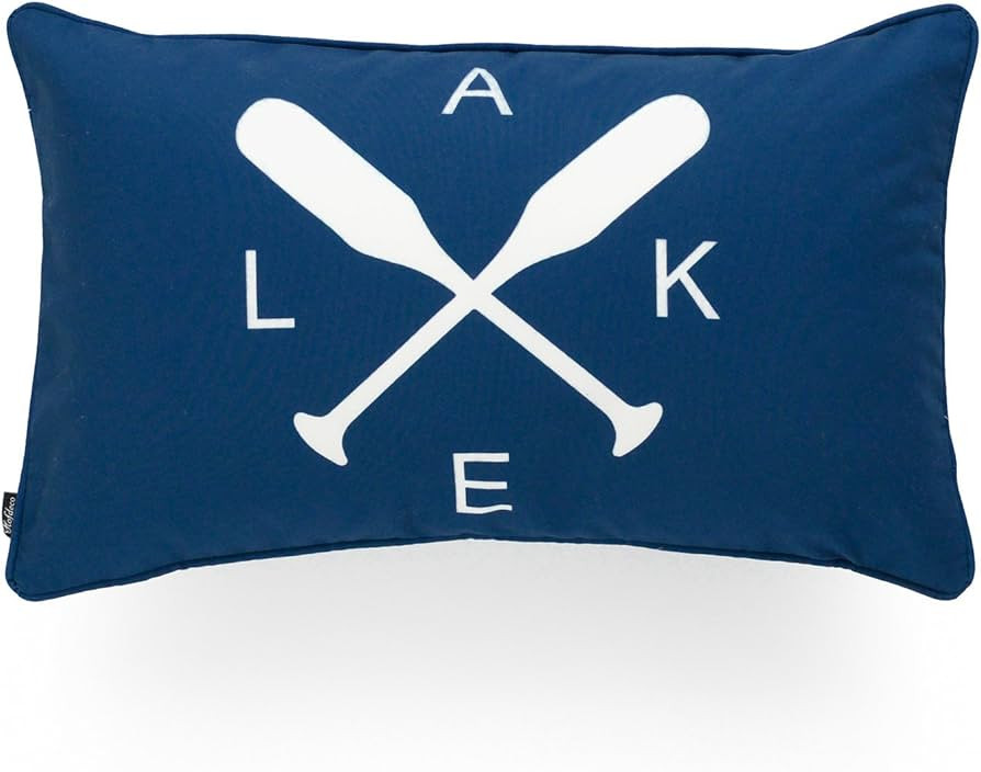 Lake House Outdoor Lumbar Pillow Cover, Paddle, Navy Blue, 12"x20" | Amazon (US)