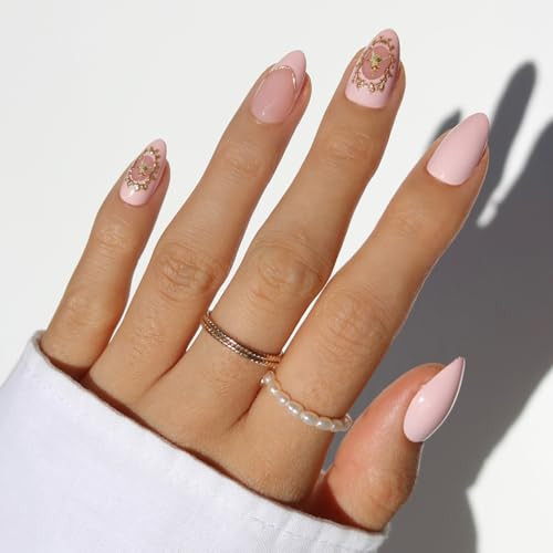 Valentines Day Glamnetic Press On Nails - Lover’s Crest | Short Almond Fake Nails in a Soft Blush Pink Hue, Vintage Angel Cherub Graphics, French Tips and 3D | 15 Sizes - 30 Nail Kit with Glue | Amazon (US)