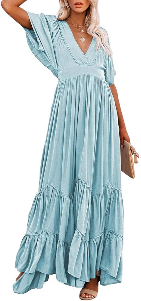 Meenew Women's Summer Maxi Dress Party Vacation High Slit Loose Long Beach Dress | Amazon (US)