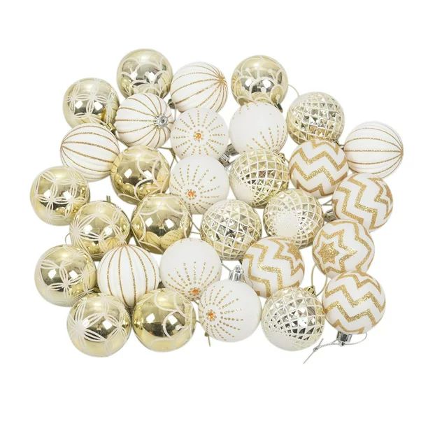 30Pcs Christmas Tree Decor High Qulity White Gold Ball Ornament Bauble Party Hanging Ball for Hom... | Walmart (US)