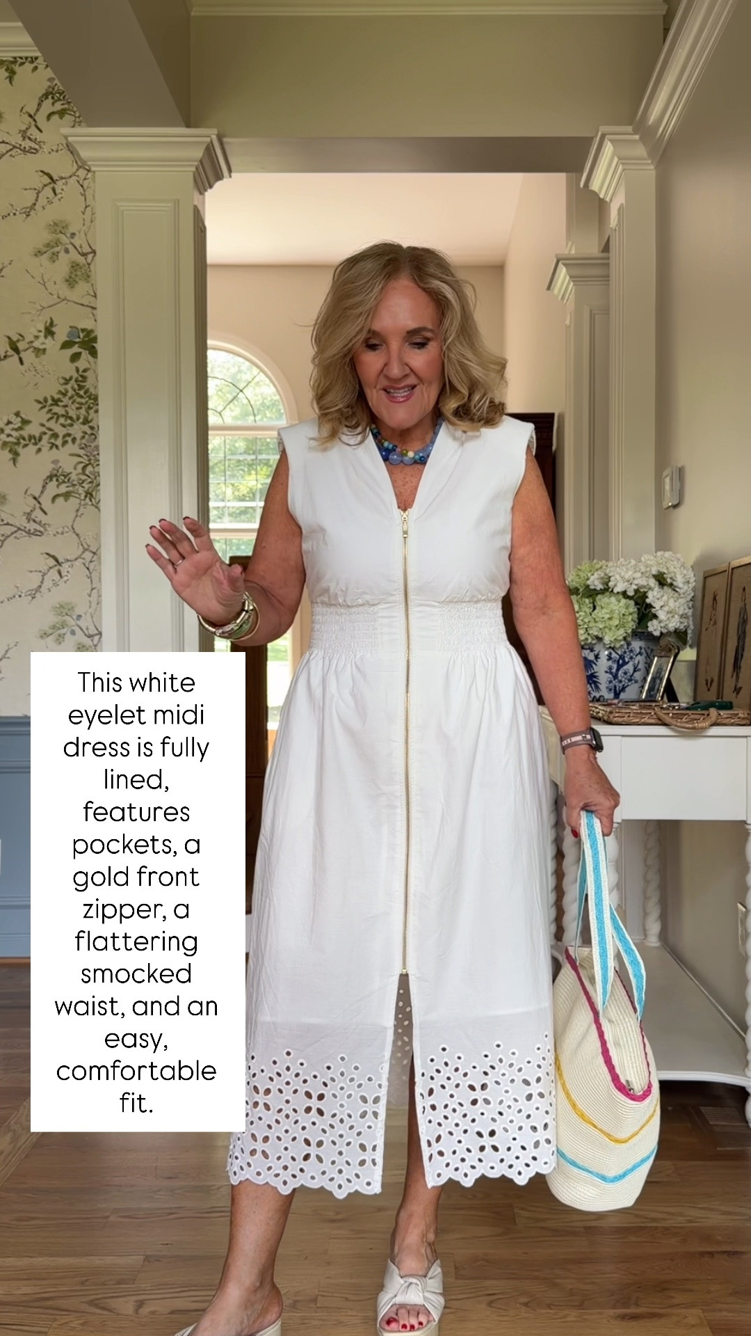 This white eyelet dress is an easy summer favorite! It's fully lined (not see-through!), has pockets, a gold zipper, and a flattering smocked waist that hits at just the right spot. The extended shoulder gives a little extra coverage, and the comfortable fit makes this one you'll reach for again and again. True to size and under $50, such a great find!

💡 LTK MADE EASY
❤️ Heart = Support my posts!
📌 Save = Get sale & restock alerts
📋 Lists = Keep favorites organized
📲 Share = Send lists and products to a friend. Hello, Christmas List! 💬
💬 Comment = Ask me anything about sizing or fit. :-)

#LTKootd #LTKOver40 #LTKSaleAlert