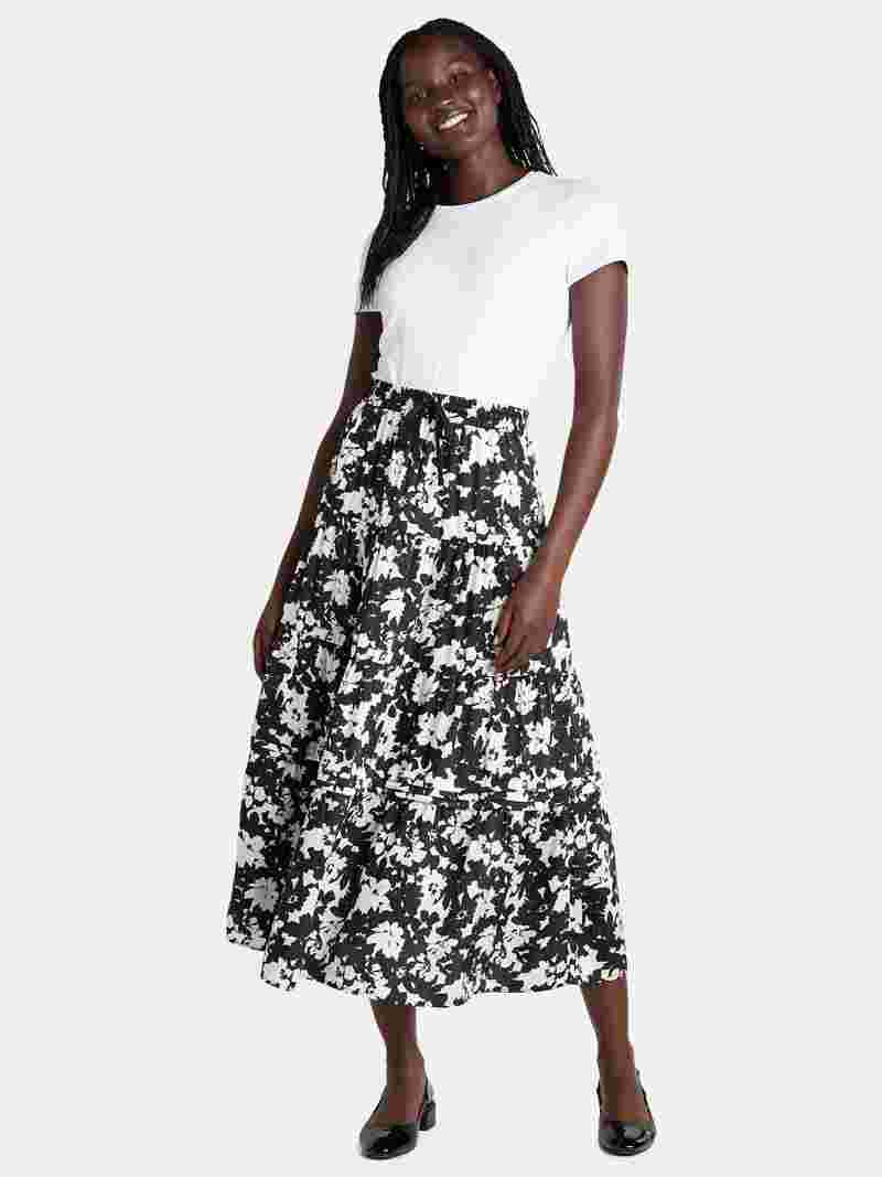 Time and Tru Women's Printed Tiered Midi Skirt, Sizes XS-XXXL | Walmart (US)
