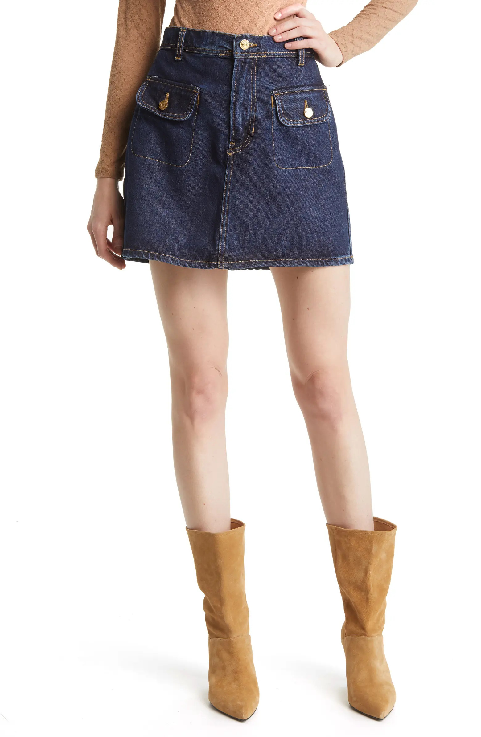 Flap Patch Pocket Organic Cotton Blend Denim Skirt | Nordstrom