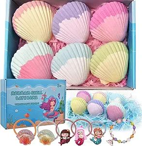 Mermaid Bath Bombs for Kids Girls with Surprise Inside, 6 Pcs Natural Fizzy Princess Fun Shell Bu... | Amazon (US)