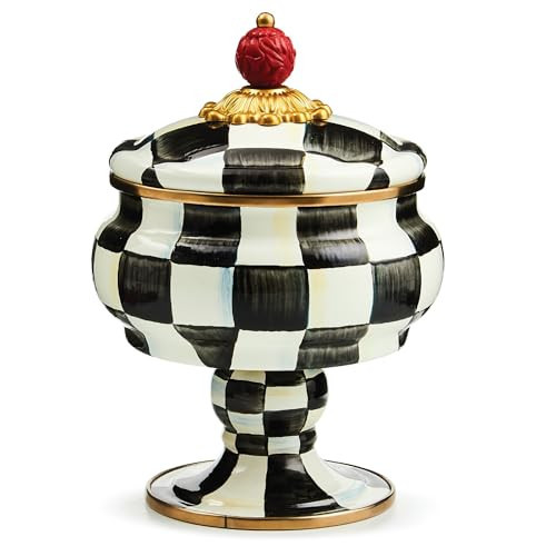 MACKENZIE-CHILDS Enamel Curiosity Pot, Decorative Container for Home Decor, Black-and-White Courtly Check | Amazon (US)