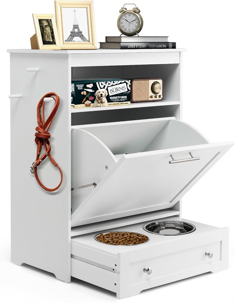 Dog Feeding Station Dog Food Storage Cabinet Pet Feeder Container with 2 Thick 50oz Stainless Ste... | Amazon (US)