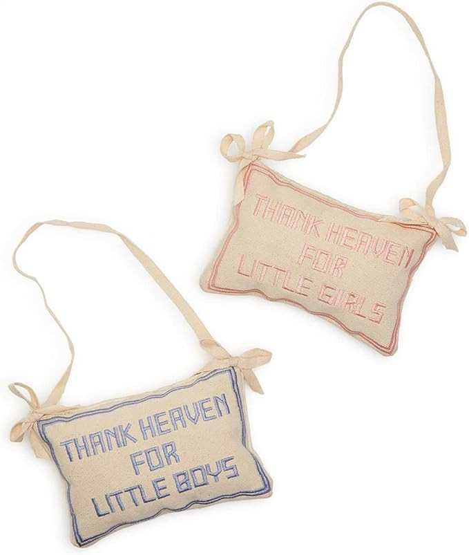 Amazon.com: Two's Company Thank Heaven Embroidered Pillow Door Hanger Decor, Assortment of 2 Colo... | Amazon (US)