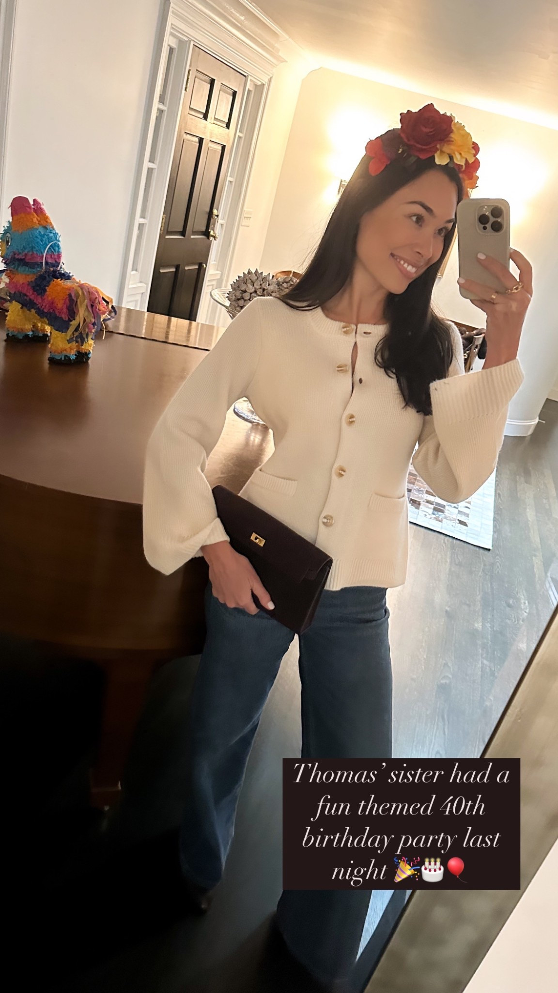 Cardigan, sweater, wide leg jeans. 

Looks like the Etsy shop that made the clutch isn’t making it anymore - similar below! 

#LTKWorkwear #LTKSeasonal #LTKSaleAlert