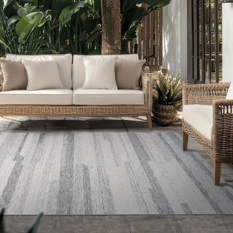Aylin Gray & Beige Striped Indoor / Outdoor Area Rug | Wayfair North America