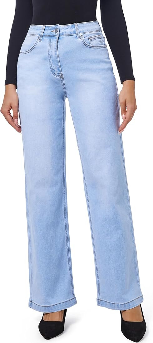 Women's Jeans Straight Leg Casual High Waisted Stretch Trendy Blue Jeans for Women | Amazon (US)
