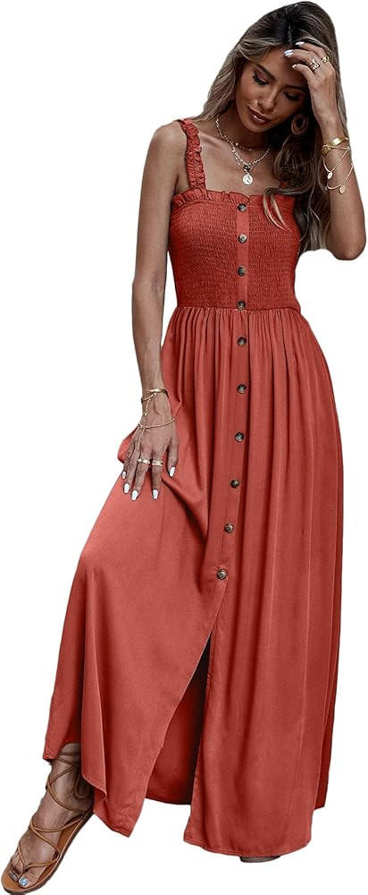 Floerns Women's Summer Boho Floral Print Tie Strap A Line Long Maxi Dress | Amazon (US)