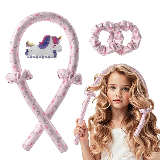 Girls Heatless Curls Overnight, Kids Unicorn Hair Rollers with Hair Clips, Hair Accessories for L... | Amazon (US)