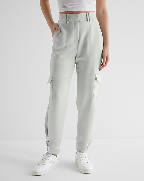 Super High Waisted Satin Cargo Ankle Pant | Express