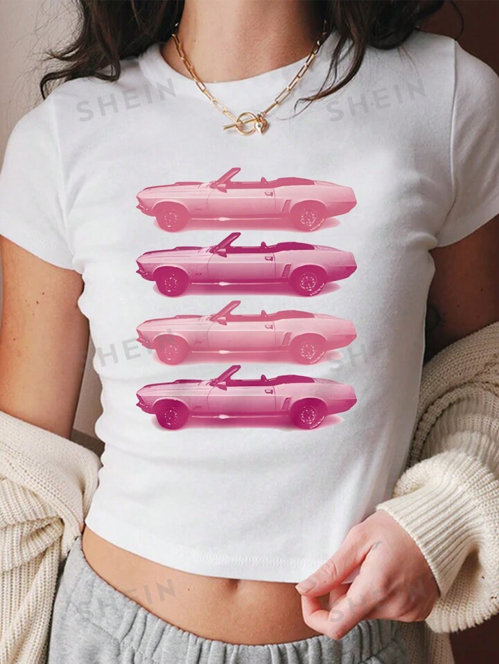 Y2k Car Printed Short Sleeve T-Shirt | SHEIN