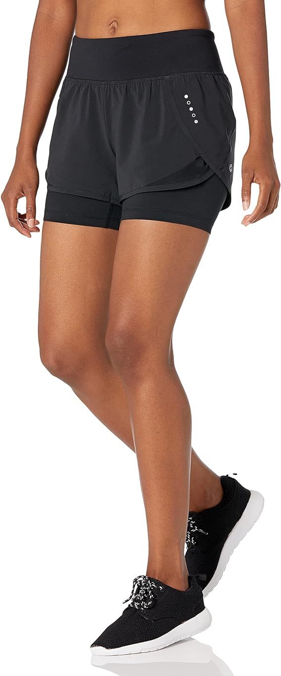 Core 10 Women's Standard-Fit Knit Waistband 2-in-1 Woven Running Short | Amazon (US)