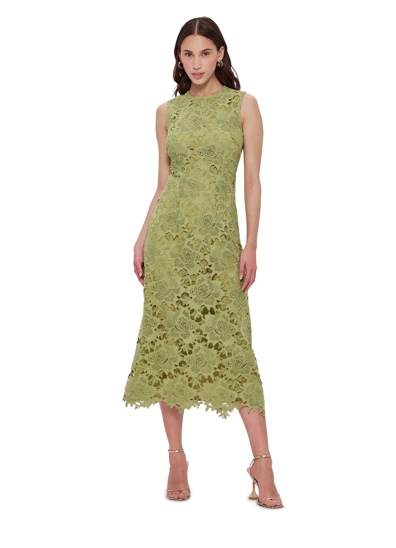 Serena Lace Midi Dress - Olive | LEO LIN