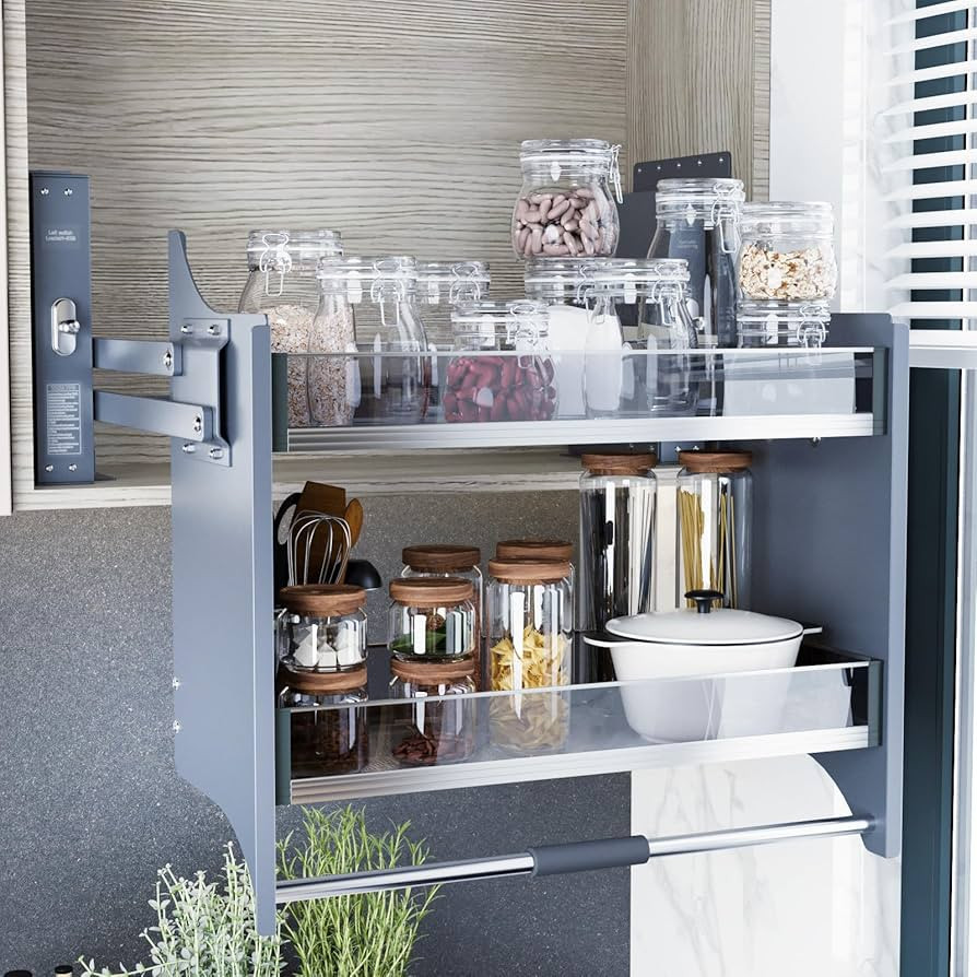 Pull Down Heavy Duty Shelf Organizer for Kitchen Upper Cabinet, 2-Tier Pull Down Cabinet Organize... | Amazon (US)