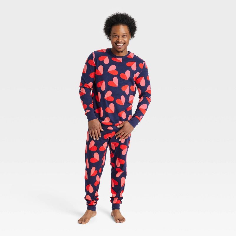 Men's Valentine's Day Hearts Matching Family Pajama Set - Navy | Target