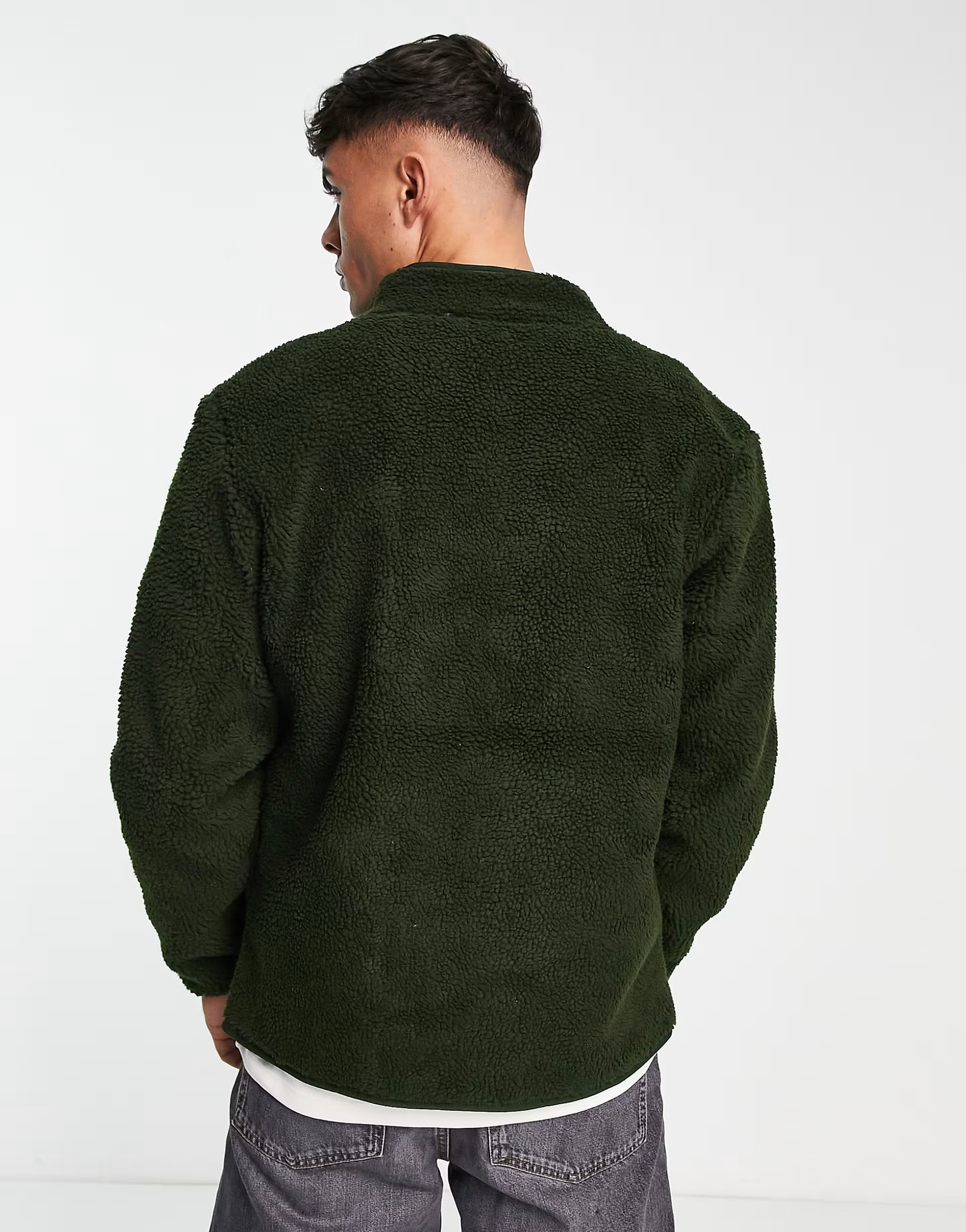 Jack & Jones Originals teddy borg zip through jacket in khaki | ASOS (Global)