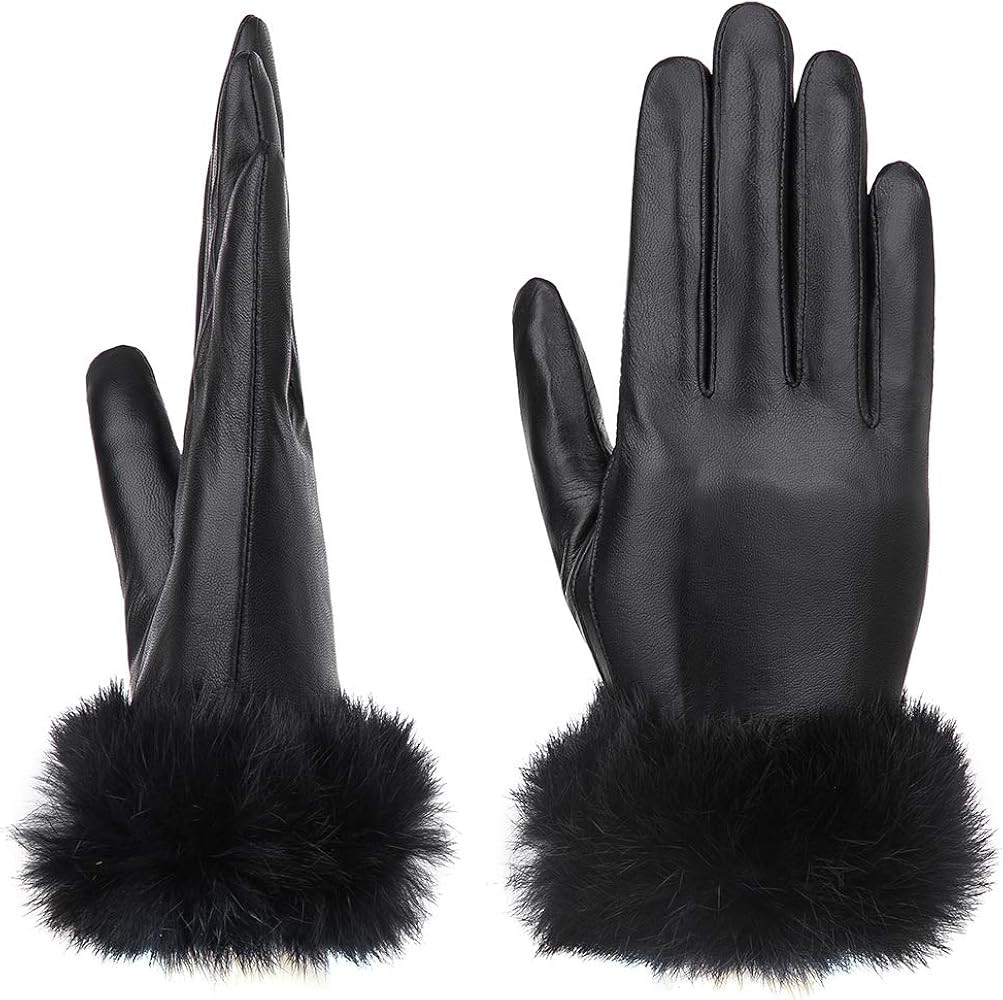 YISEVEN Women's Touchscreen Lambskin Leather Gloves Fur Cuff | Amazon (US)