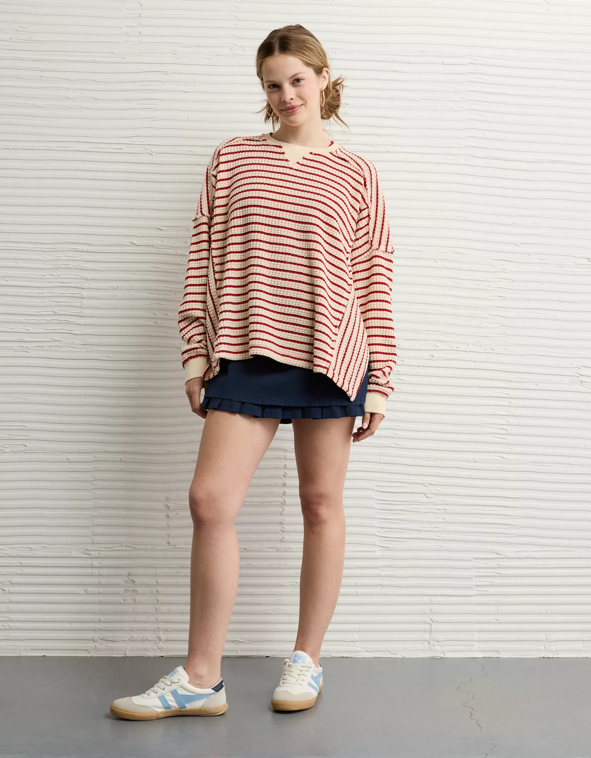 AE Big Hug Crew Neck Waffle Sweatshirt | American Eagle Outfitters (US & CA)