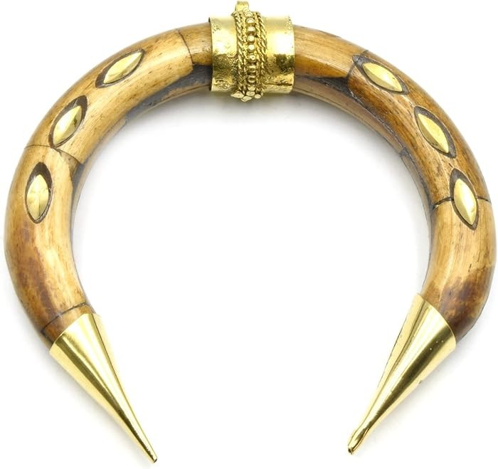 Bone Pendant | Gold Marquise Inlay Crescent | OX Bone Focal Pendant | Horn Pendant | White | Amazon (US)