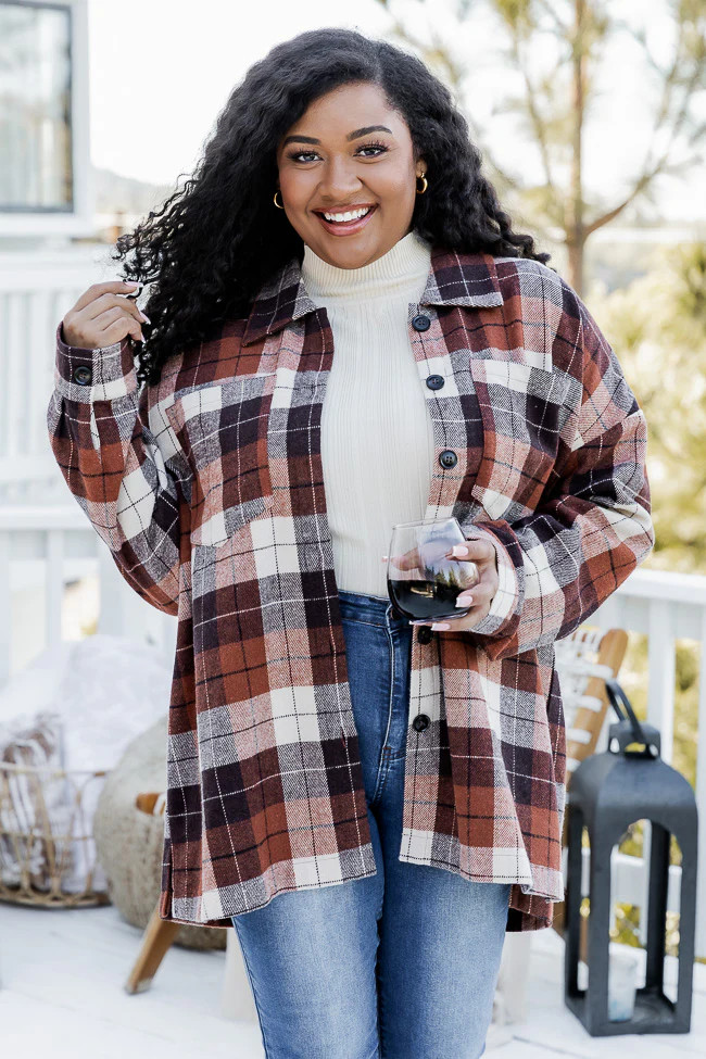 The Past Is Fading Rust Plaid Shacket | Pink Lily
