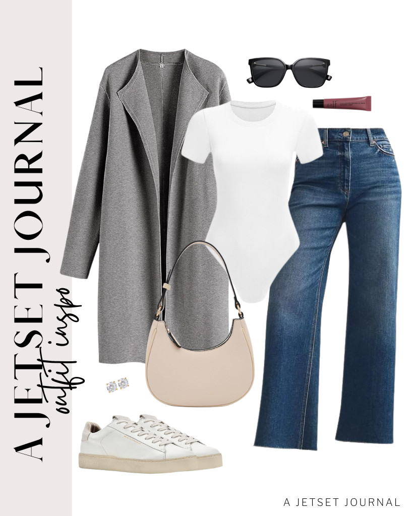 For the next fit, pair your crewneck body suit with wide-leg pants and Allsaints sneakers. Layer this over with a long cardigan from ANRABESS and throw on these PAVOI stud flat back earrings. 

 #LTKSeasonal #LTKSaleAlert #LTKTravel