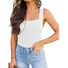 REORIA Womens Sexy Square Neck Sleeveless Tank Tops Bodysuits Clubwear | Amazon (US)