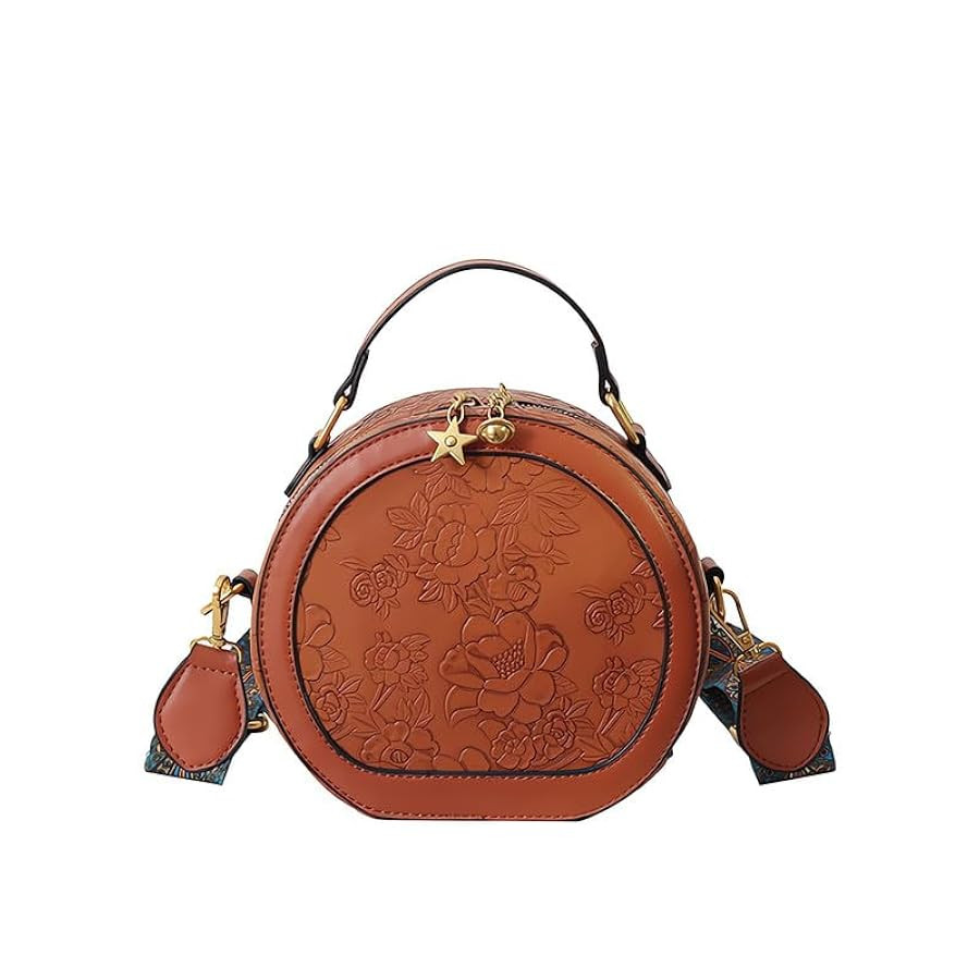 Women's Retro Flower Printing Handbags and Crossbody Bags,Female Purses Quilted Versatile Round B... | Amazon (US)