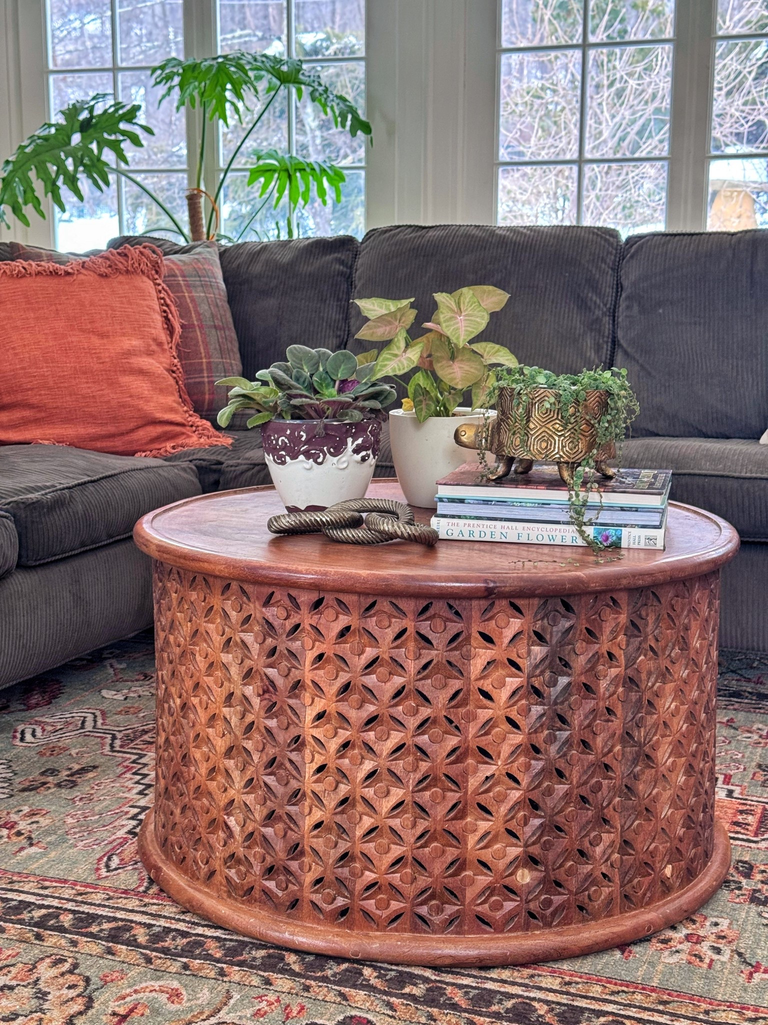 Boho family room in winter with plant decor 

#LTKHome #LTKSaleAlert #LTKSeasonal