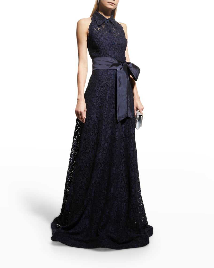 Rickie Freeman for Teri Jon Lace Cutout Halter Gown | Neiman Marcus