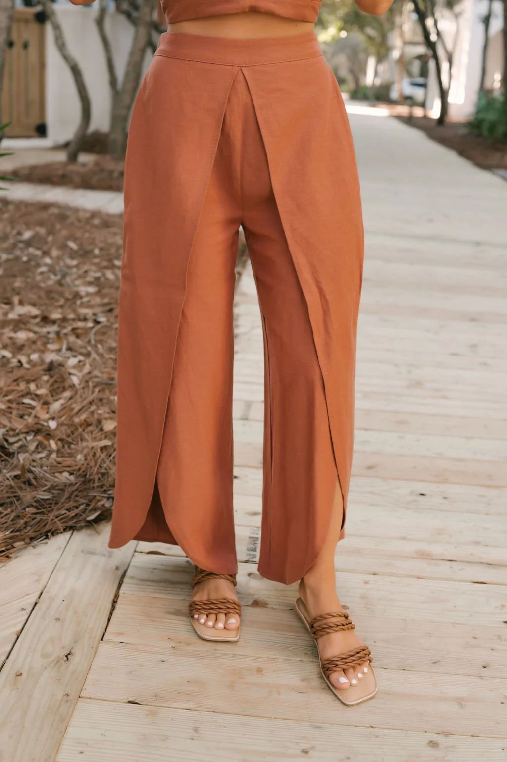 Rust Linen Slit Pants | Magnolia Boutique