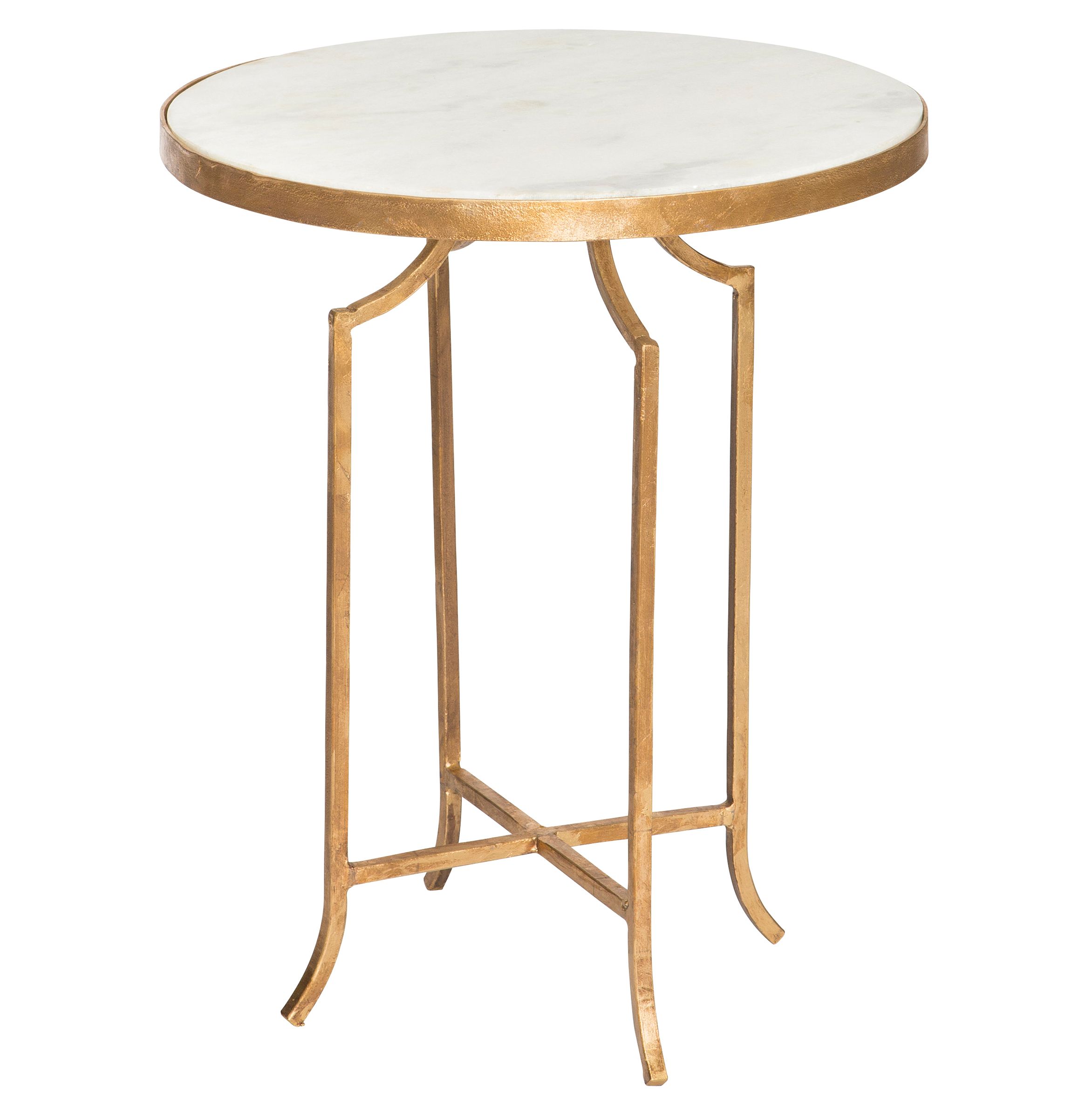 Fiji Hollywood Regency Gold Leaf White Marble End Table | Kathy Kuo Home