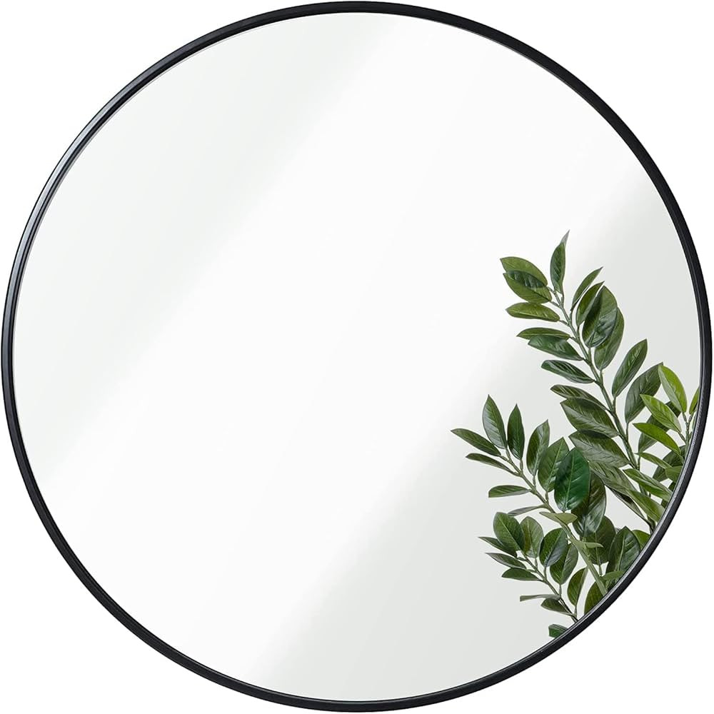 42" Large Round Mirror Circle Wall Mirror, Black Metal Framed Huge Farmhouse Hanging Mirror for B... | Amazon (US)