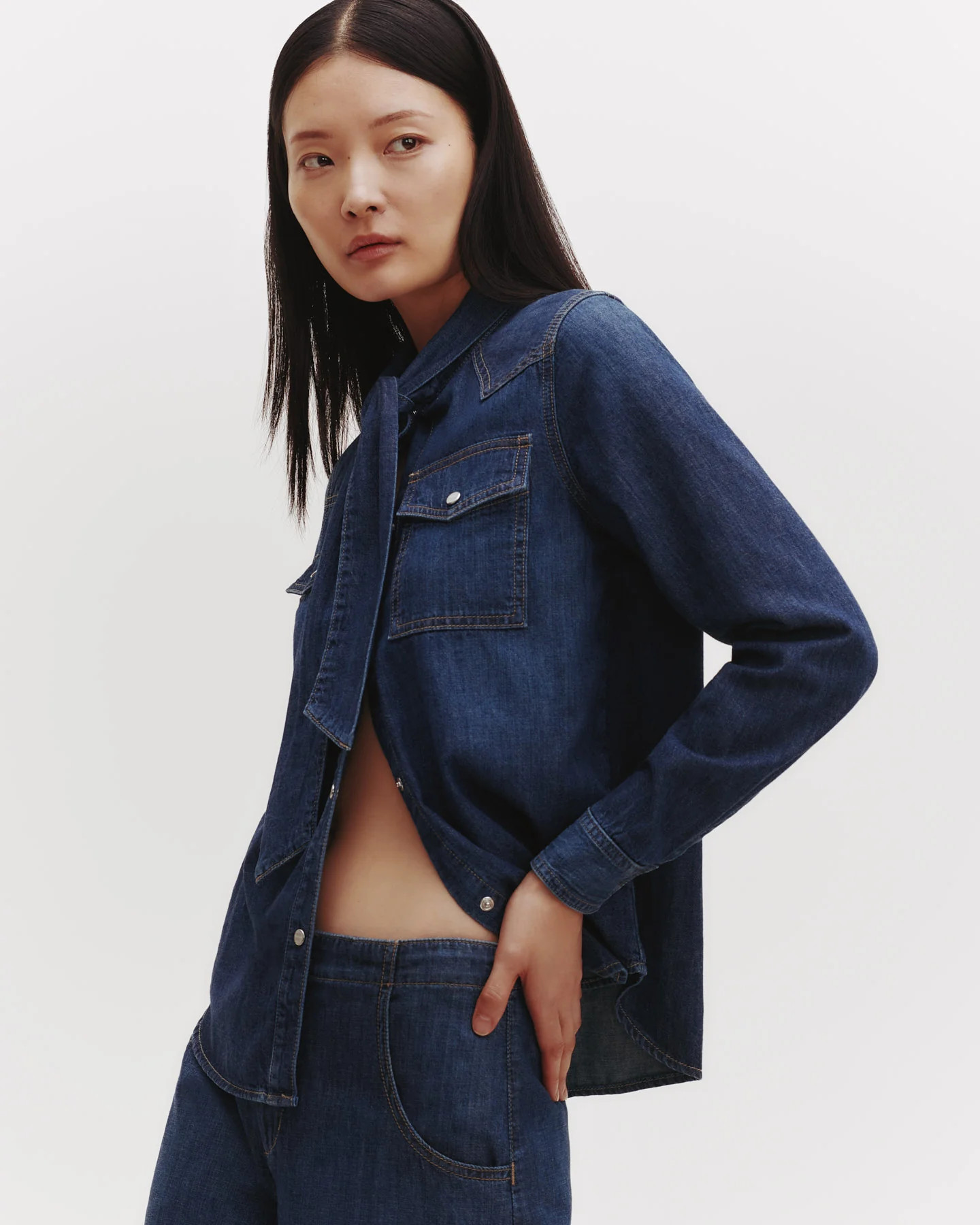 Rancher's Daughter Shirt With Tie in Lightweight Denim | TWP