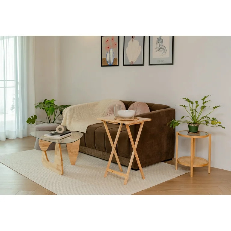 Mainstays Folding TV Tray Table, Rubberwood, Natural, 19" x 14.5" x 26", Indoor, 1 Piece | Walmart (US)