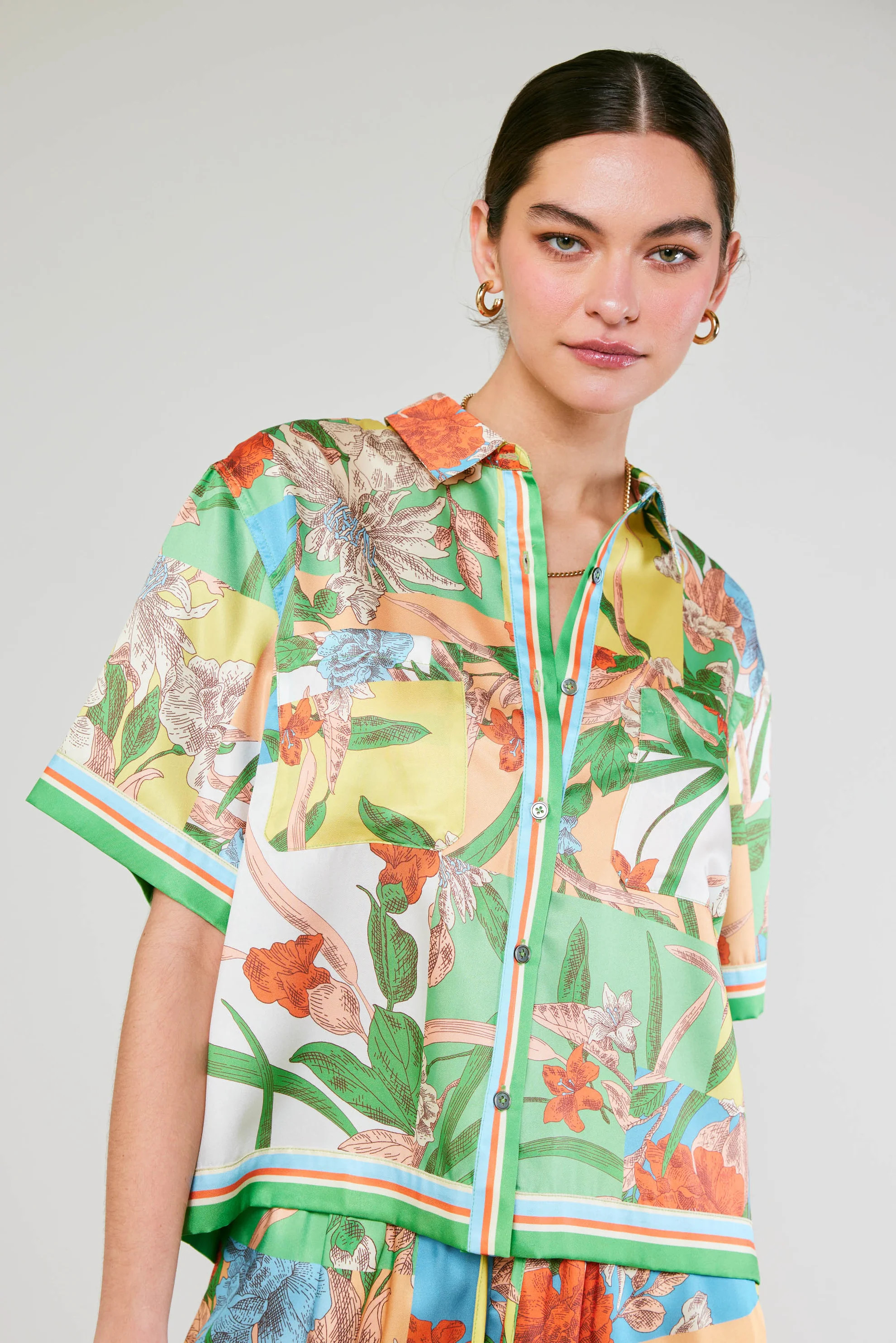 Border Print Floral Block Shirt | Current Air