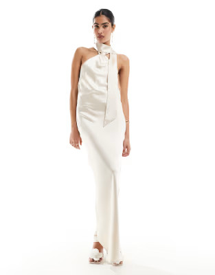 Pretty Lavish Hen backless satin scarf maxi dress in ivory | ASOS (Global)