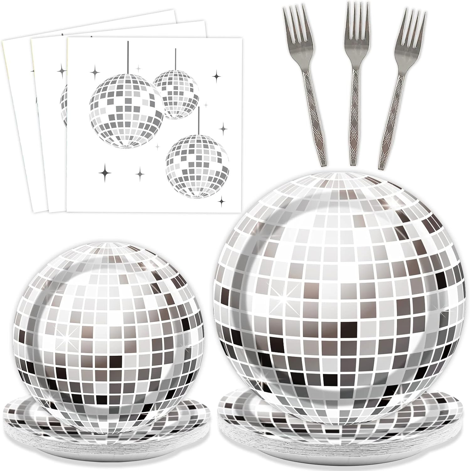 96 Pieces Disco Party Plates Disco Ball Theme Party Decorations Silver Cake Paper Plates and Napkins Hip Hop Disposable Dessert Tableware Set Baby Shower Birthday Supplies 24 Guests | Amazon (US)