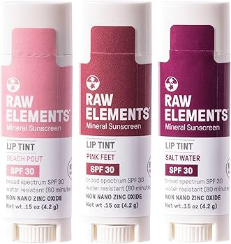 Raw Elements Tinted Lip Beach Pout, Pink Feet, Salt Water SPF 30 .15 oz Sunset Pack | Amazon (US)