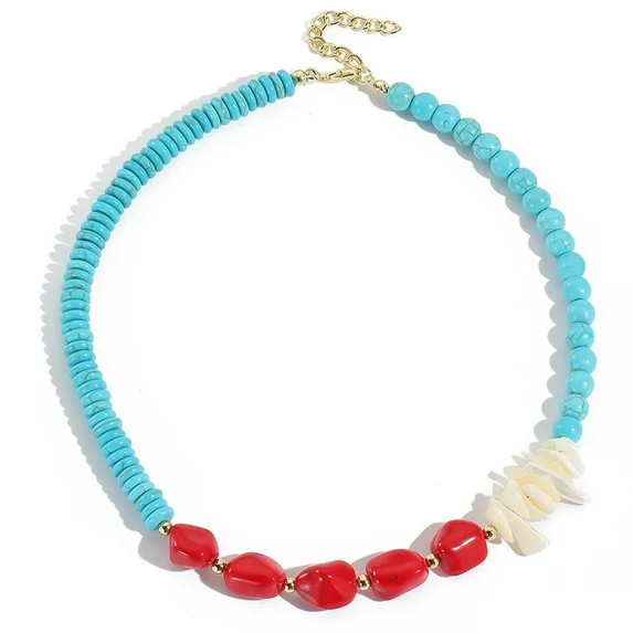 HETICA Turquoise Bead Necklace Suitable for Women Adjustable Bohemian Red Turquoise Shell Necklac... | Walmart (US)