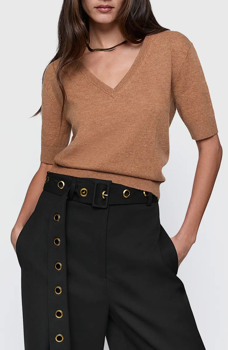 Rebecca Minkoff Haven V-Neck Short Sleeve Wool Blend Sweater | Nordstrom | Nordstrom