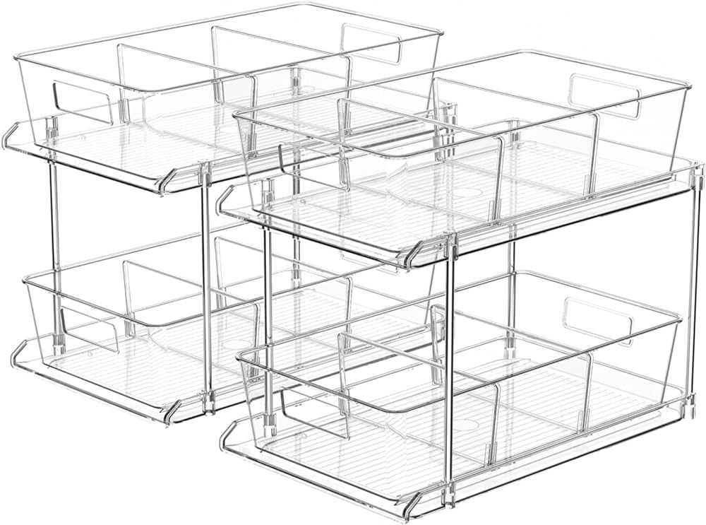 Pull-out Home Organizer, 2 Pack 2 Tier Clear Bathroom Organizer with Dividers, Multipurpose Vanit... | Amazon (US)