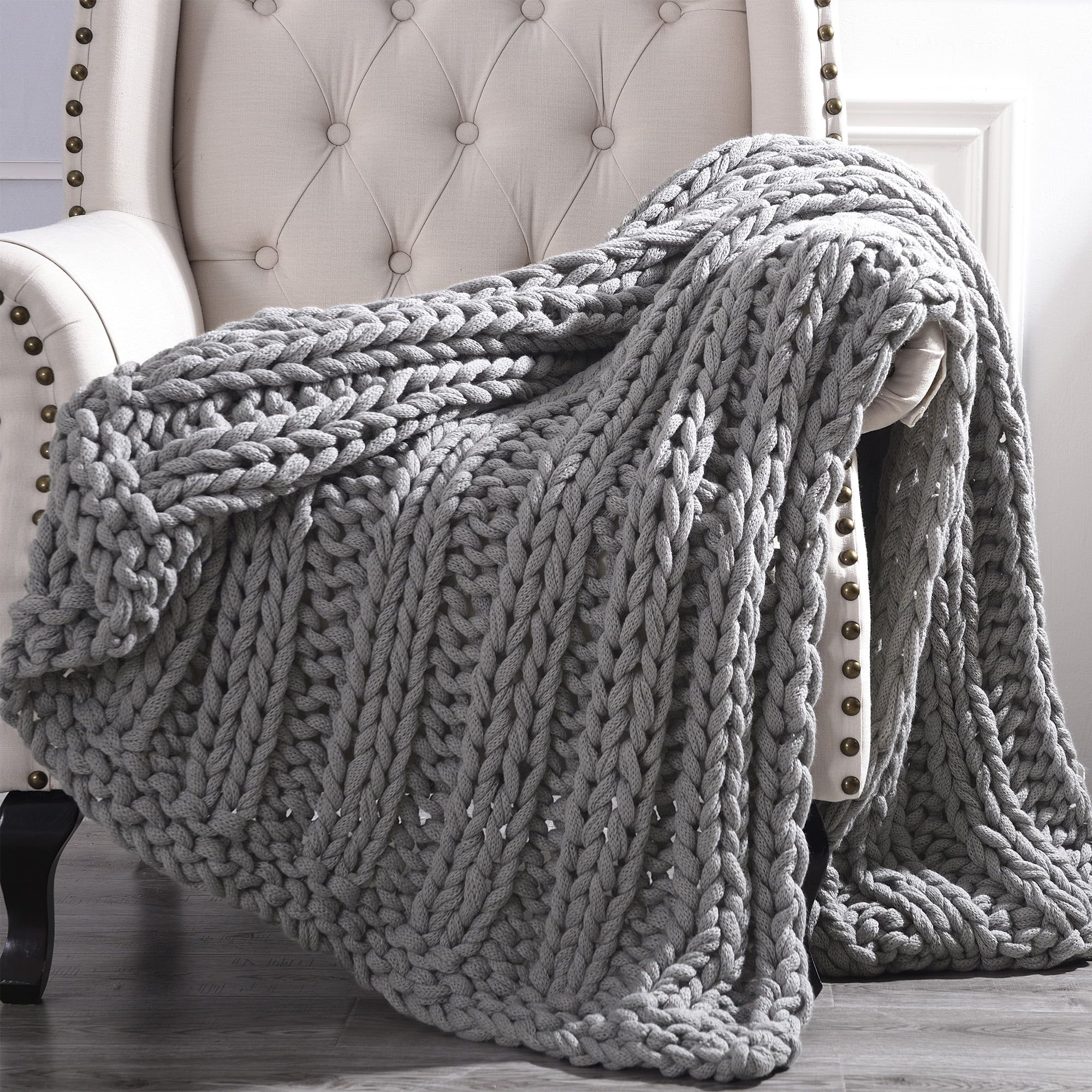Cottage Lane Chunky Knit Acrylic Throw Blanket, 50" x 60", Gray | Walmart (US)