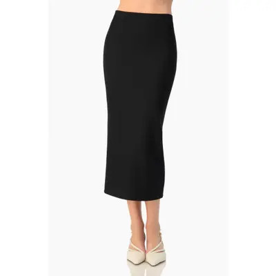 IVONNE Smooth Stretch Knit High-Waist Fitted Midi Skirt in Black at Nordstrom, Size Large | Nordstrom