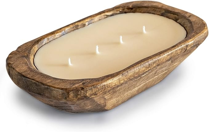 Wooden Dough Bowl Candle 10 Inch, Soy Candle, Farmhouse Candles for Table, Wood Boat 4 Wick, Déc... | Amazon (US)