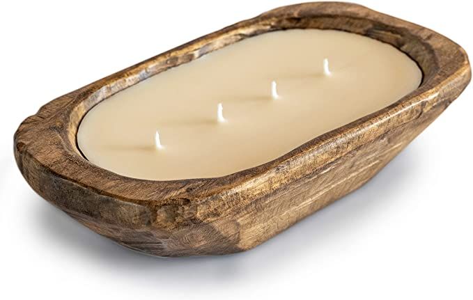 Wooden Dough Bowl Candles 10 Inch, Wooden Dough Bowl Soy Candle, Farmhouse Dough Bowl Candles for... | Amazon (US)