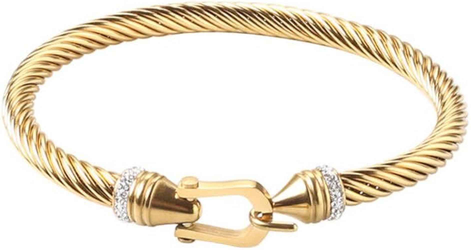 Twisted Cable Bangle Bracelet for Women Men Zirconia Stainless Steel Cable Cuff Bracelet with Hoo... | Amazon (US)