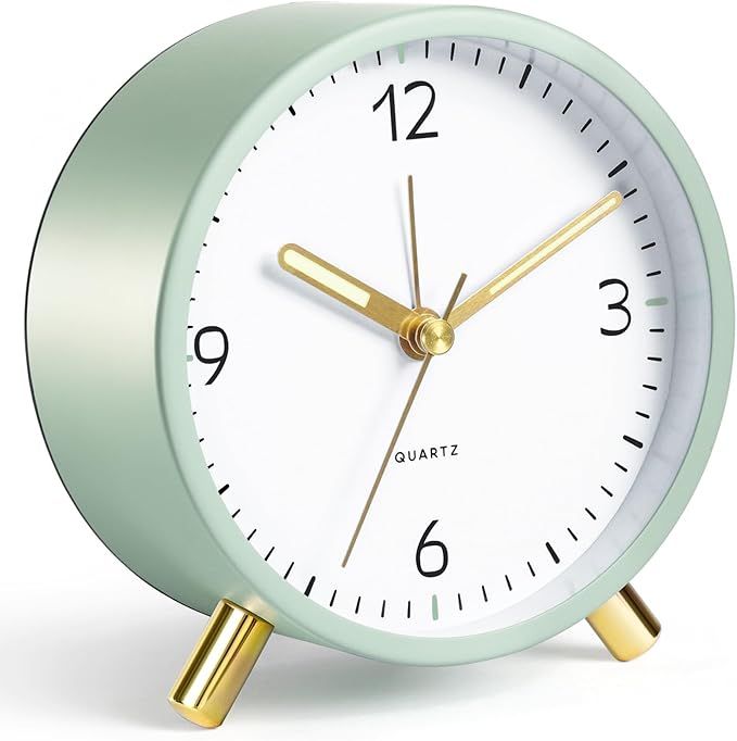 REVIMAL Analog Alarm Clock - 4 Inch Desk Clock for Office, Non-Ticking Alarm Clock for Bedroom, S... | Amazon (US)
